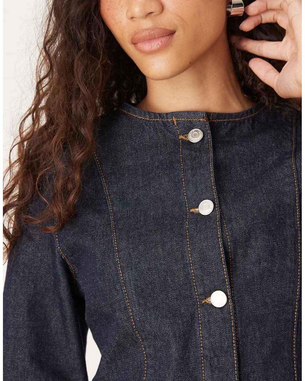 ASOS Blue Denim Mini Long Sleeve Crew Neck Dress