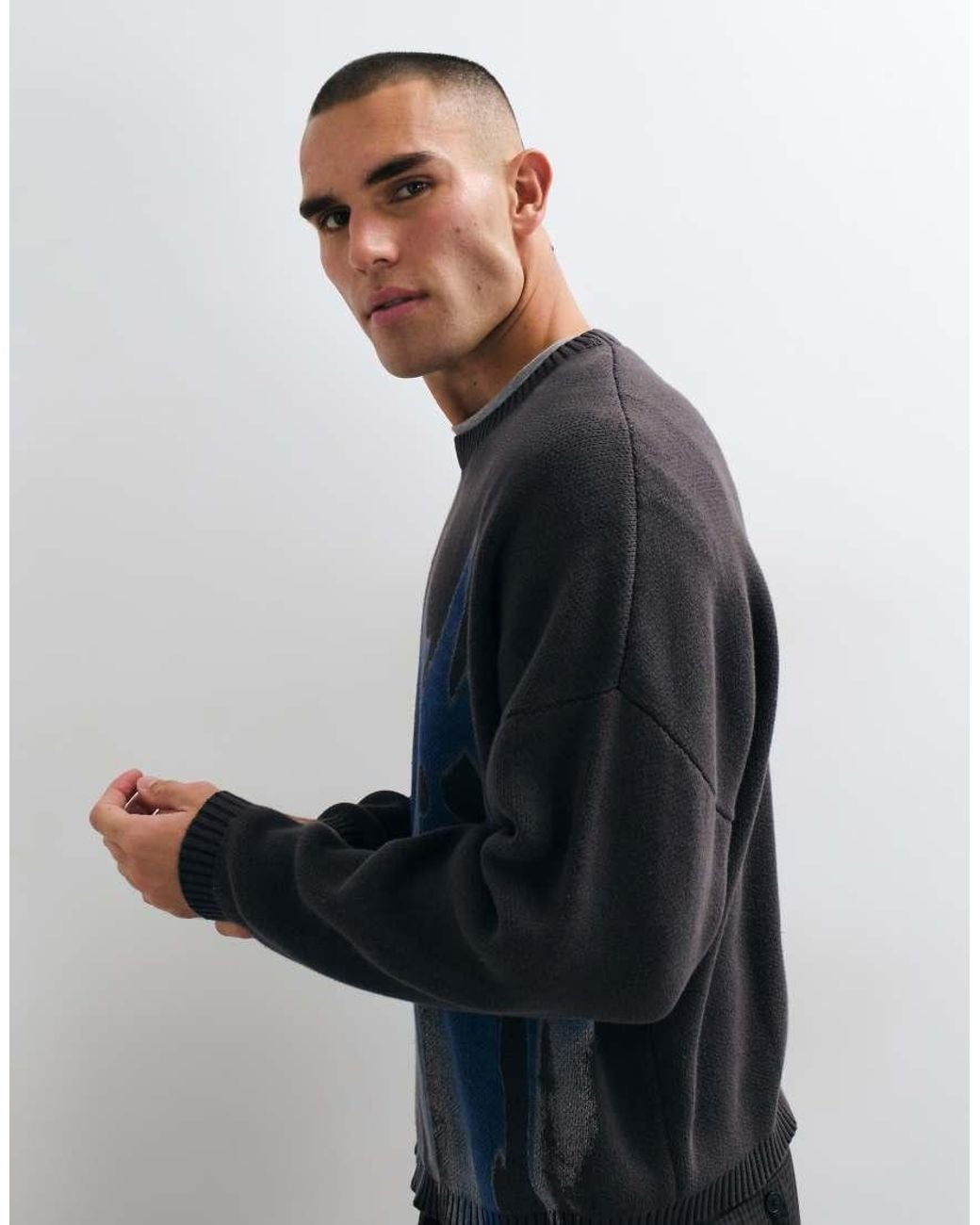 Weekday Blue Oversized Jumper With Spike Graphic for men