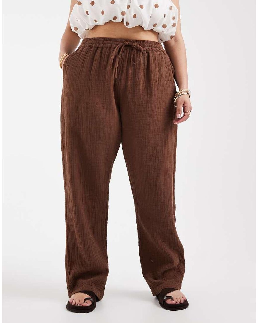 ONLY Brown Wide Leg Cheesecloth Trouser