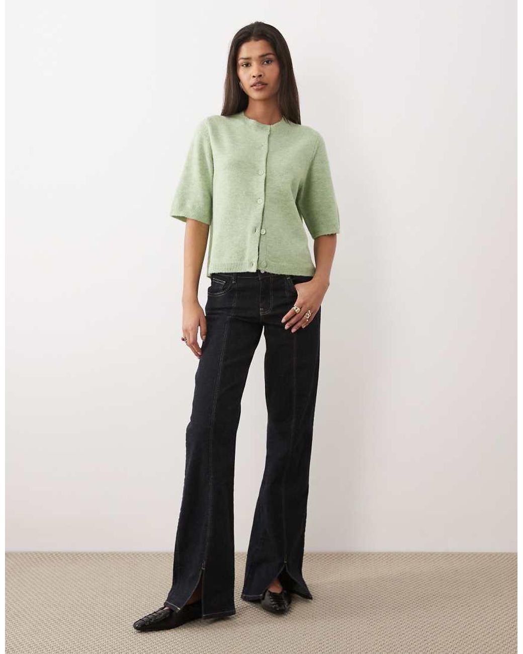 Vila Green Short Sleeve Soft Knitted Cardigan