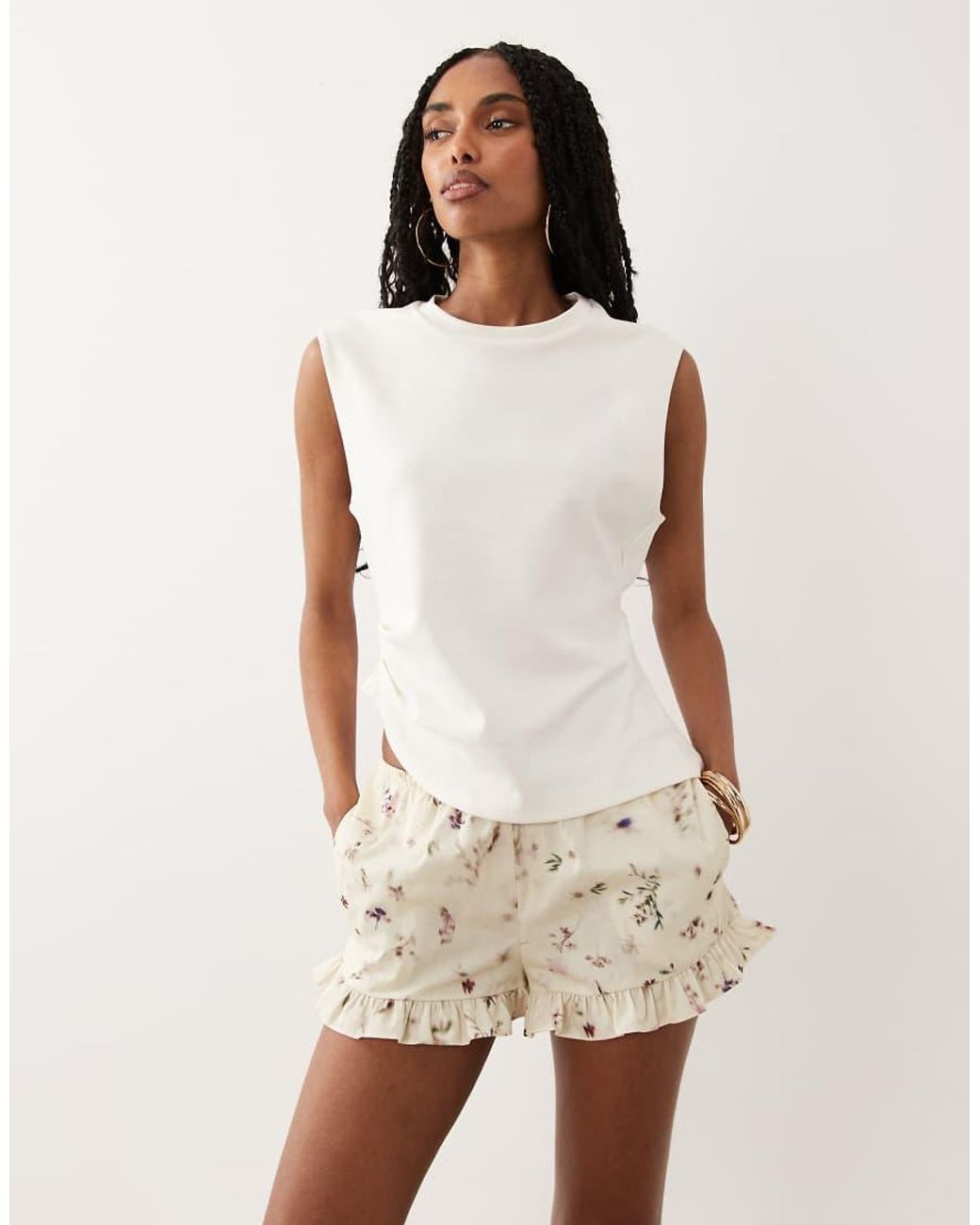 ASOS Natural Frill Hem Shorts