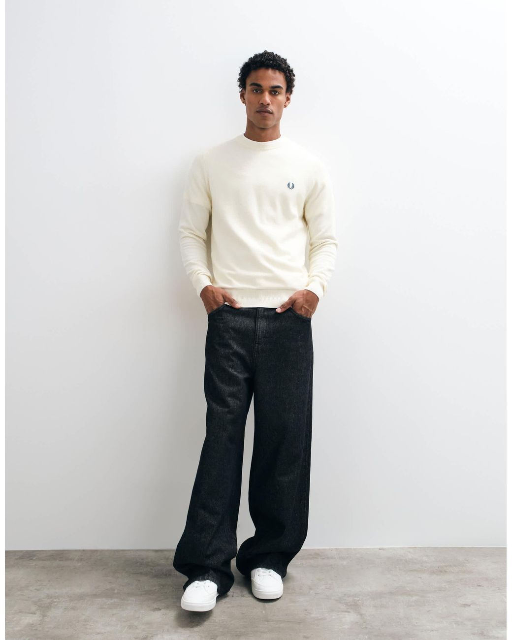 Fred Perry Pique-strickpullover mit logo in Natural für Herren