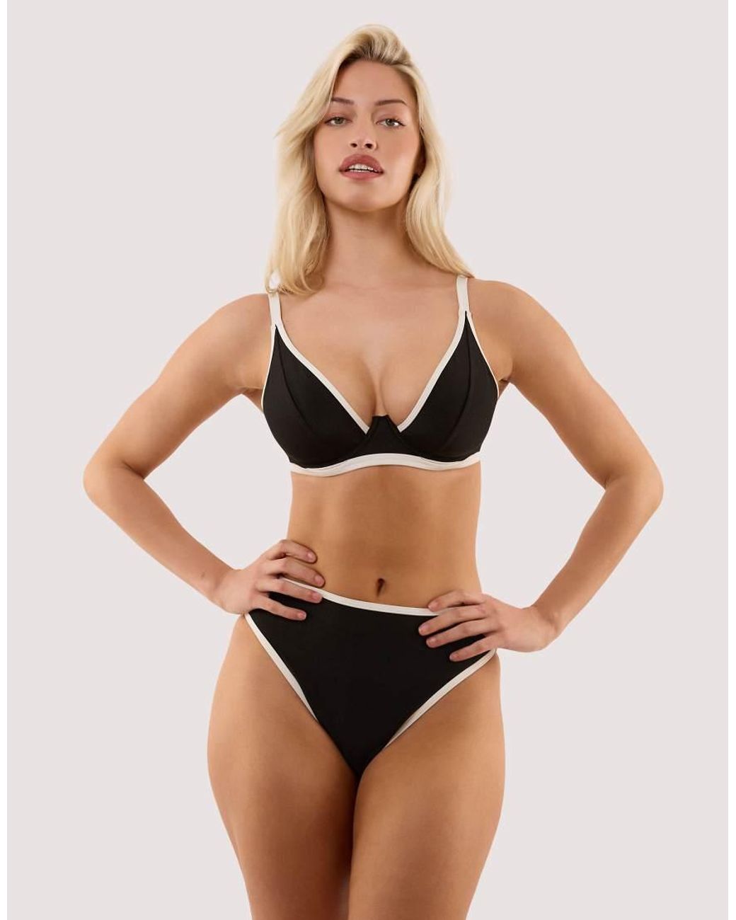 Wolf & Whistle Black Ally & Ivory Underwired Bikini Top