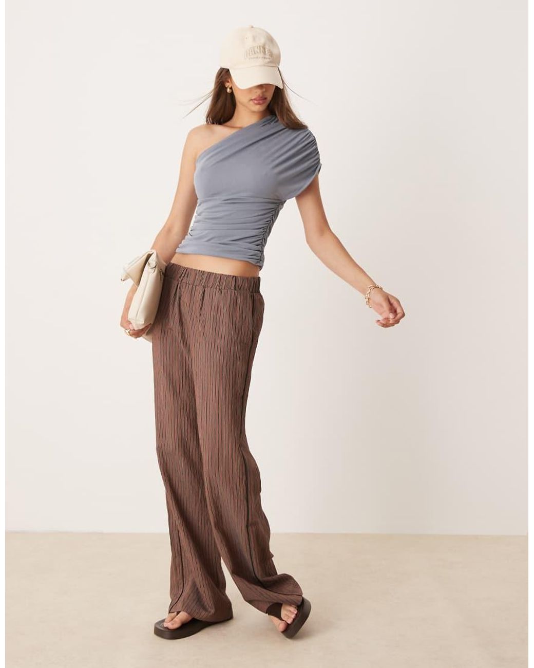 ASOS Blue Cupro One Shoulder Ruched Top