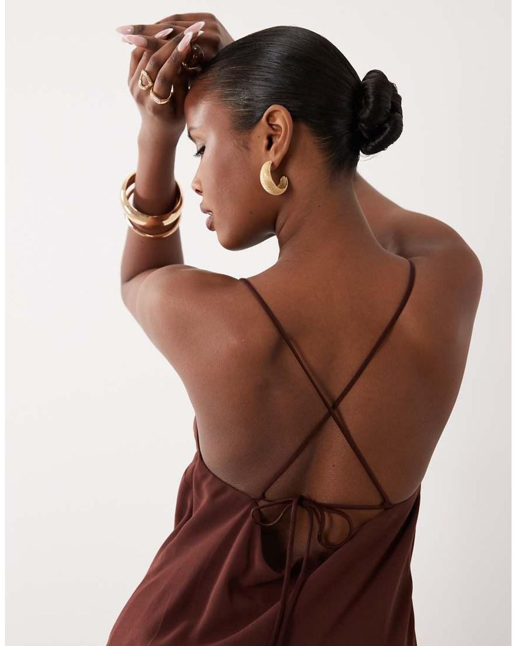 ASOS Brown Hybrid Satin Panel Cami Maxi Dress