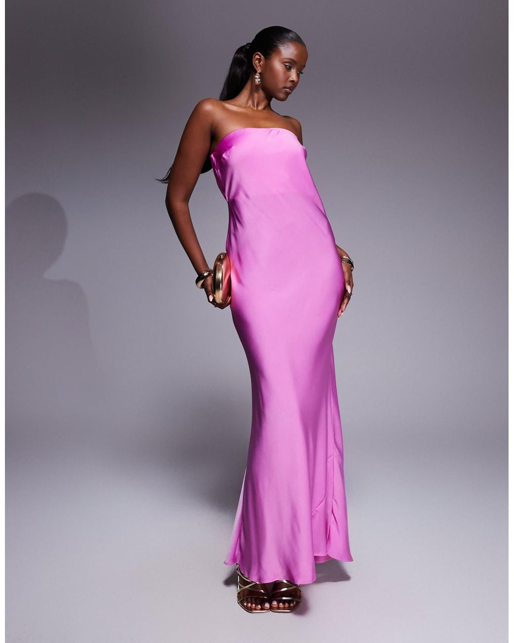 strapless open back dress Rare London Women's Lilac Sequin Bandeau Maxi Dress 10