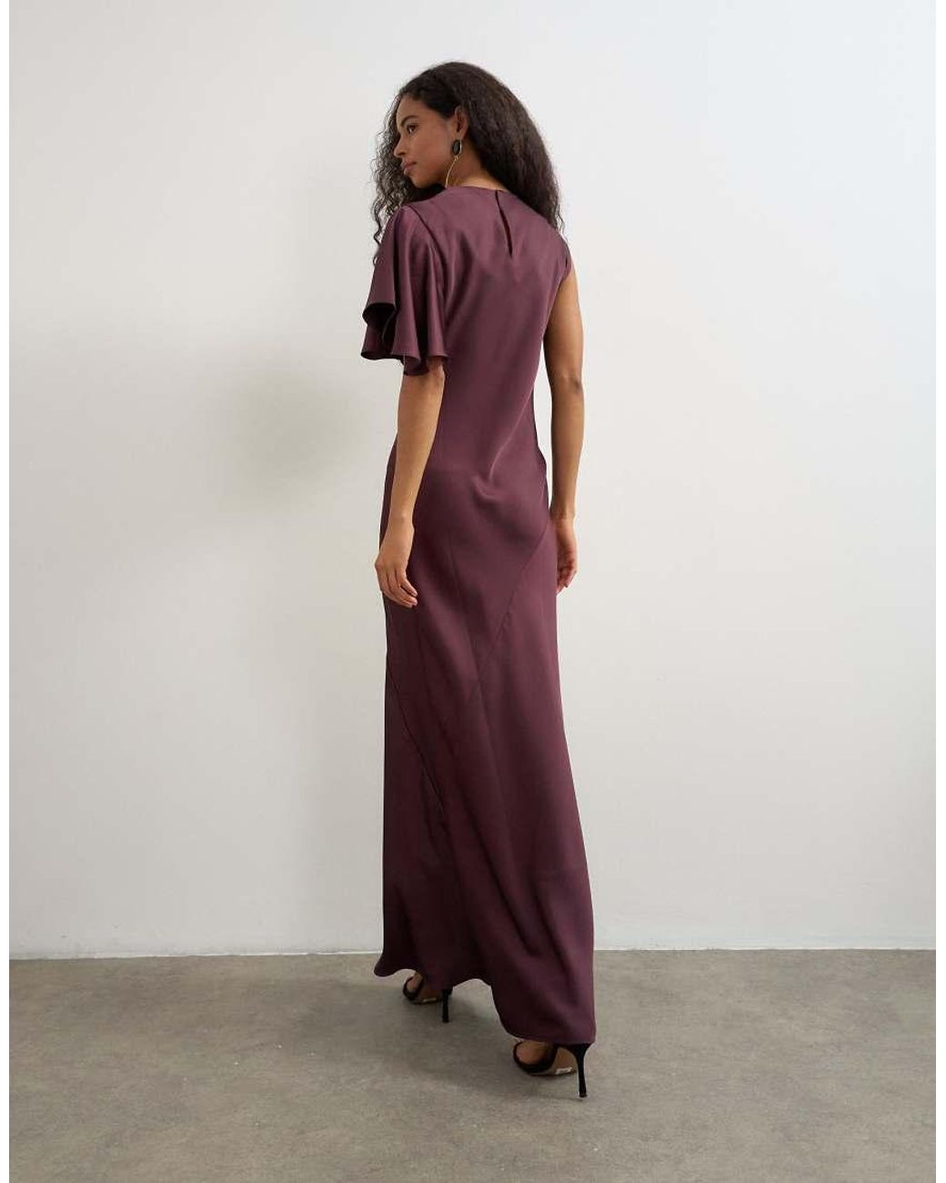 TOPSHOP Red High Neck One Shoulder Flutter Sleeve Maxi Dress