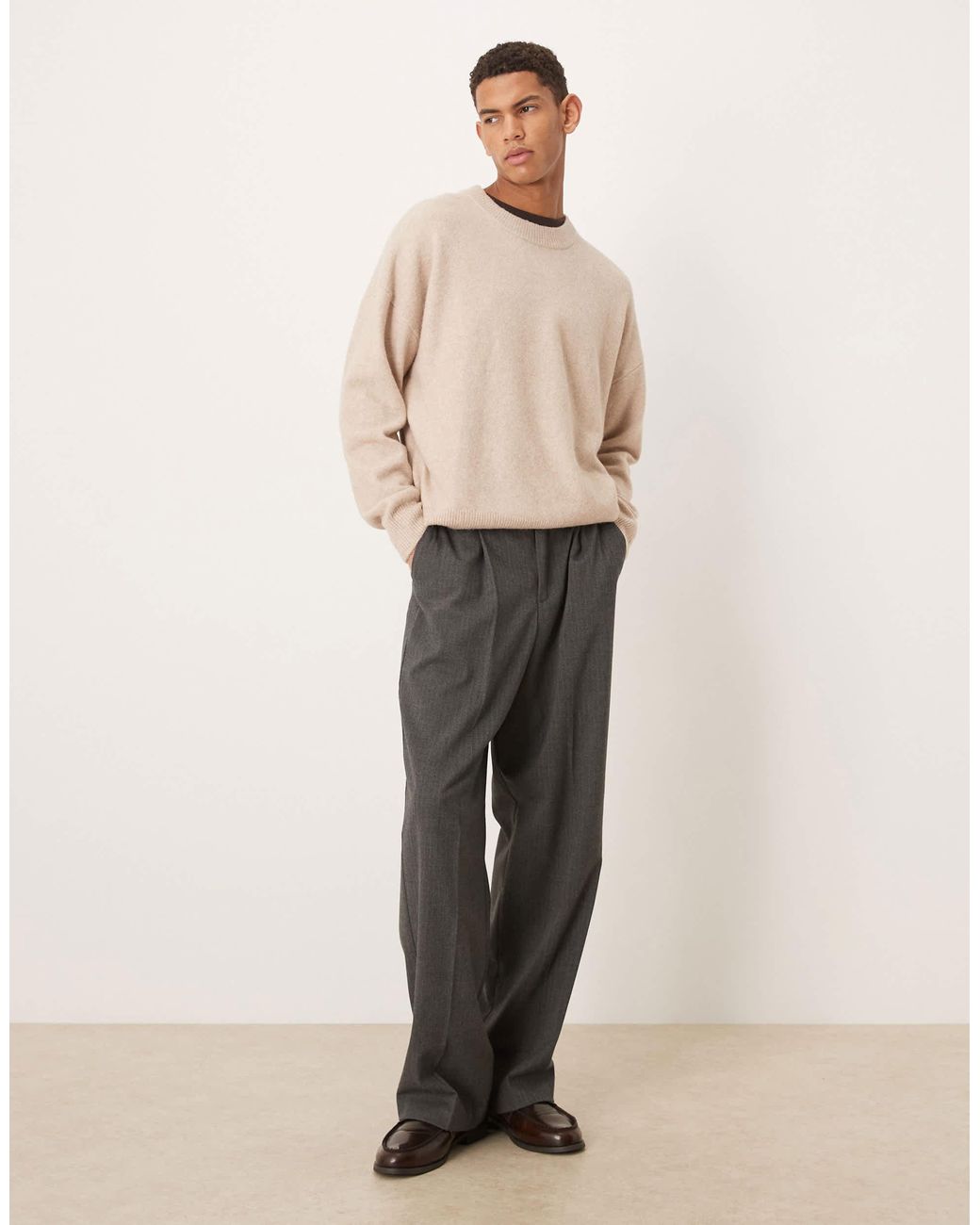 ASOS – angerauter oversize-strickpullover in Natural für Herren