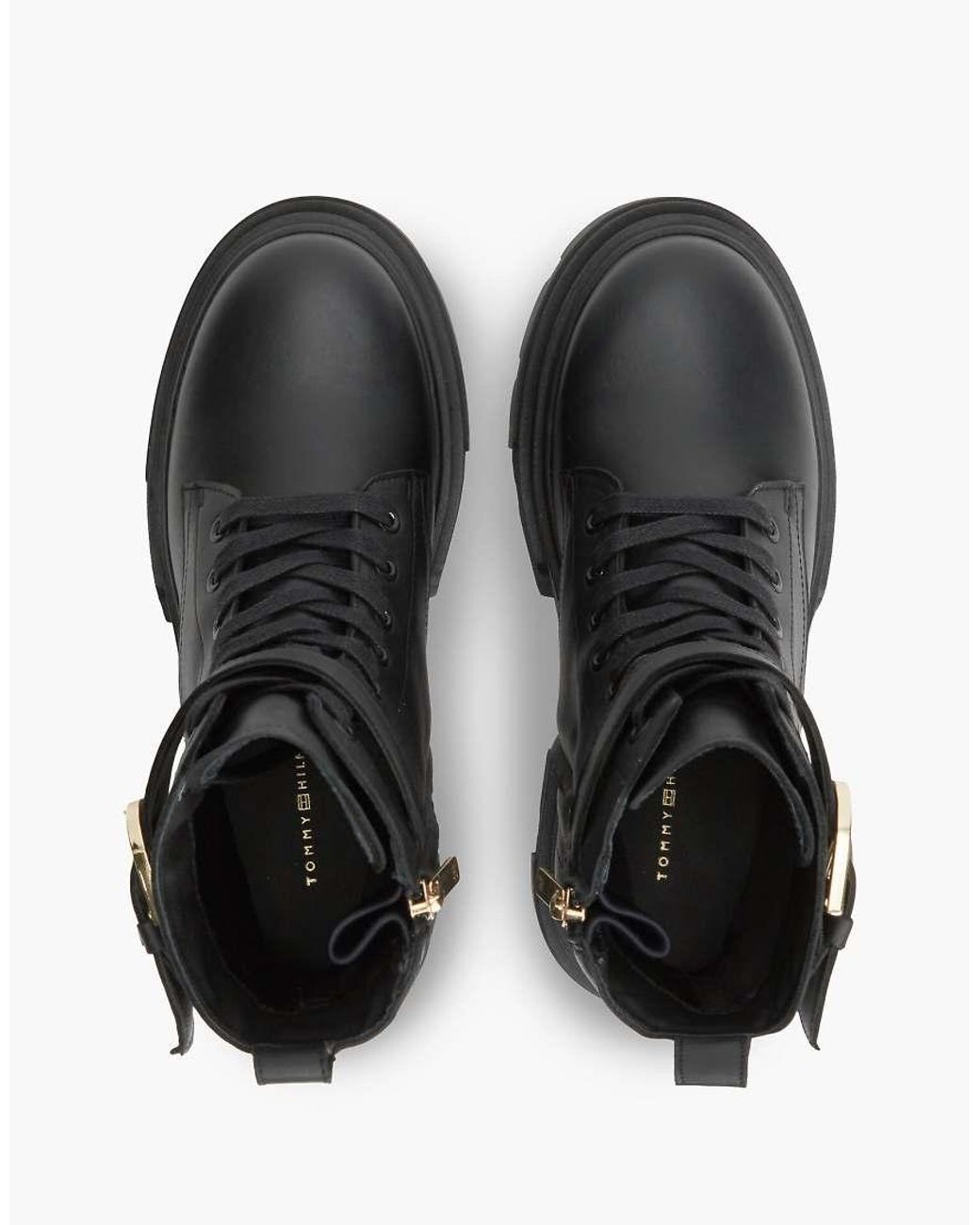 Tommy Hilfiger Black Waterproof Leather Chunky Lace Up Boots