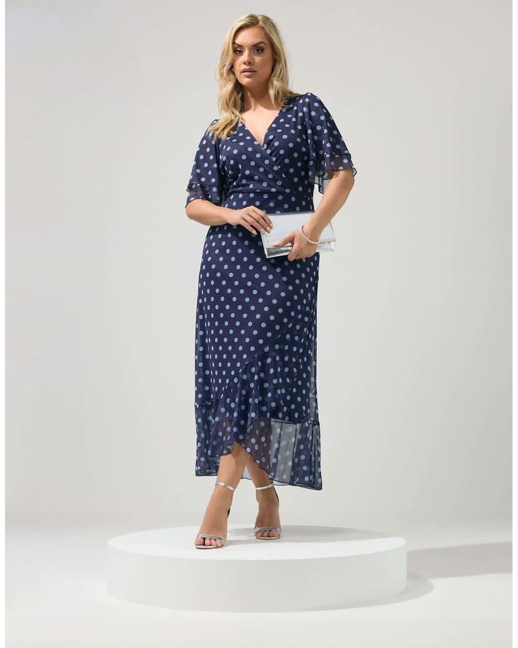 Yours Clothing Blue Polka Dot Wrap Dress