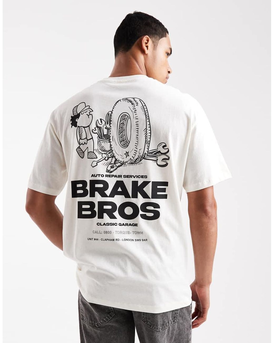 Jack & Jones White Oversized T-shirt With Brakebros Print for men