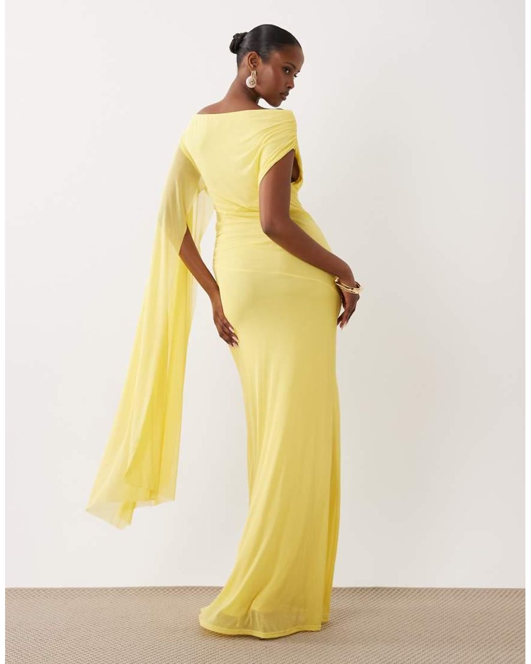 ASOS Yellow Mesh Draped Maxi Dress