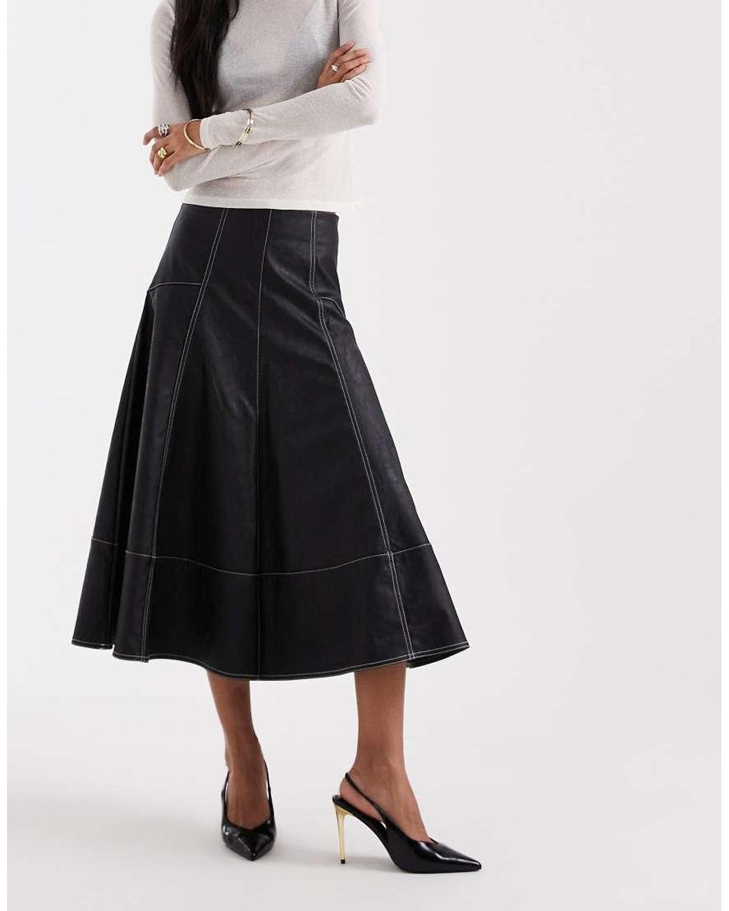 ONLY White Faux Leather Pleated Maxi Skirt