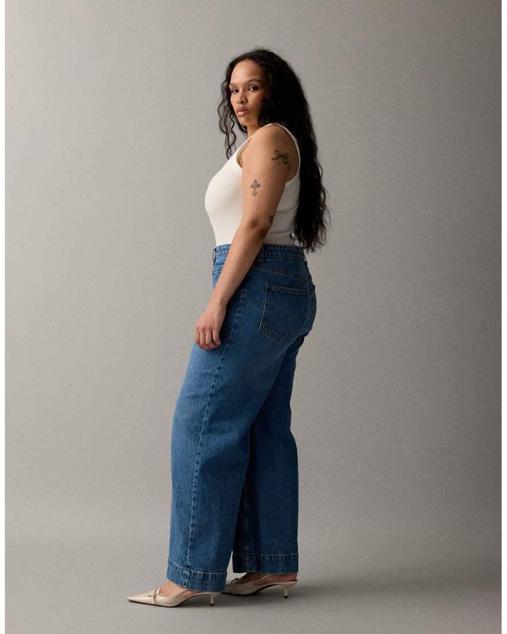 ASOS Black Asos Design Curve High Waist Wide Leg Jeans With Front Pockets