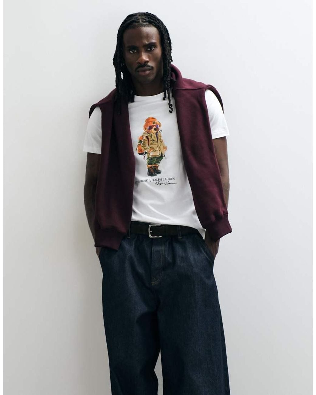 Polo Ralph Lauren White Bear Print Custom Slim Fit Knit T-shirt for men