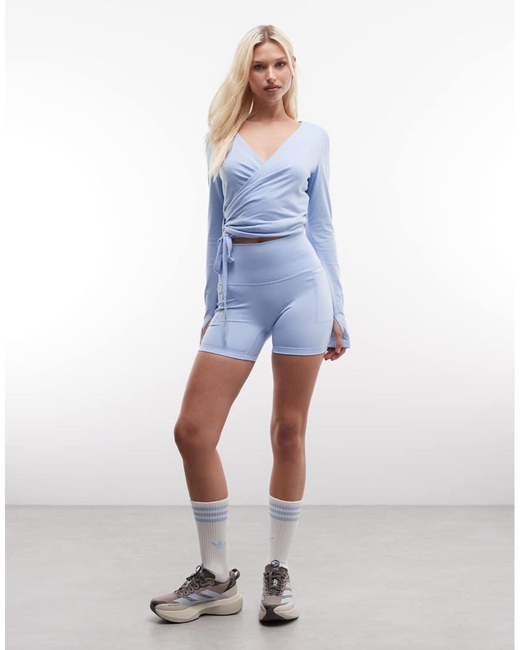 Adidas Originals Blue Three Stripes Studios Booty Shorts