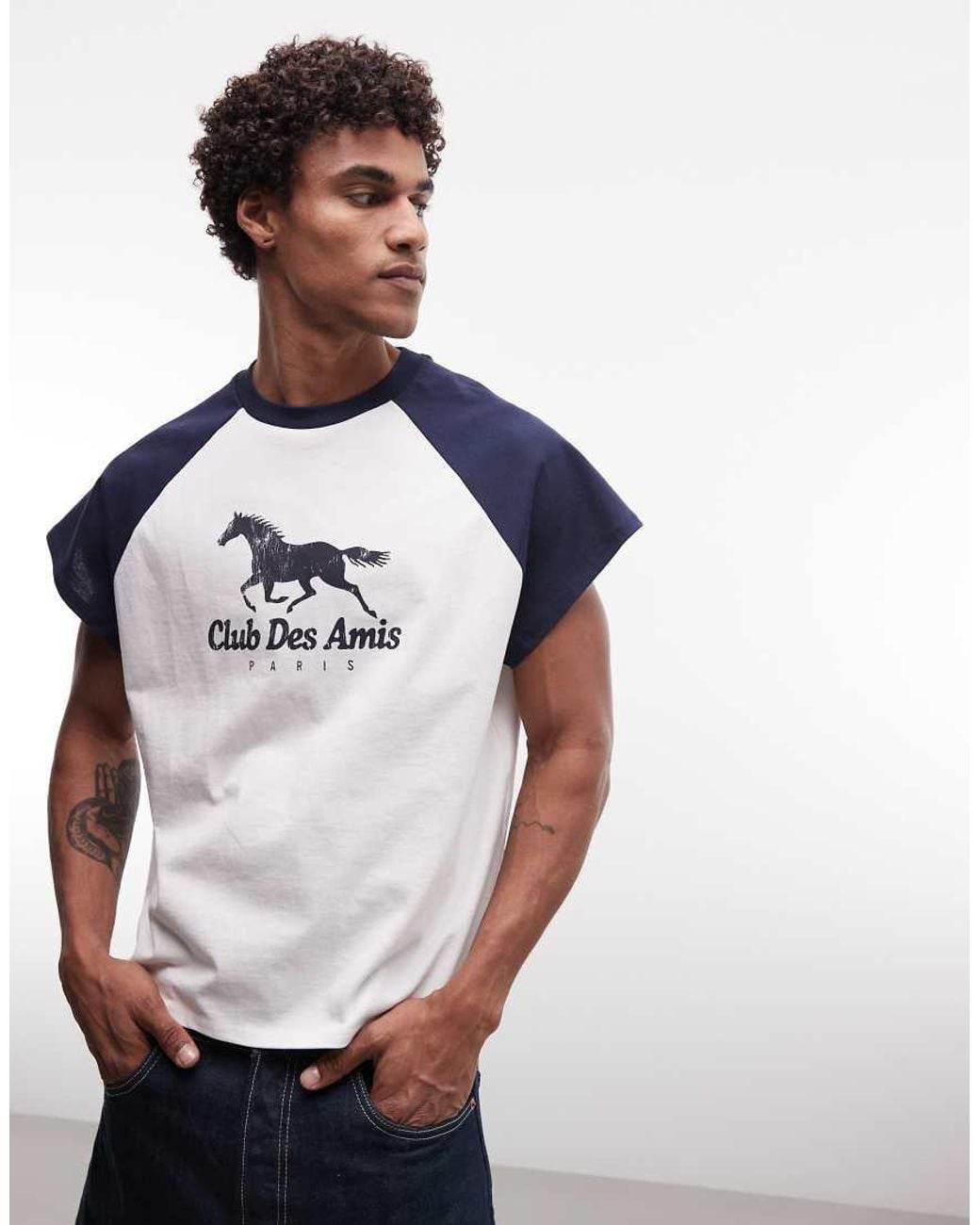 ASOS Blue Boxy Oversized T-Shirt With Horse Graphic for men
