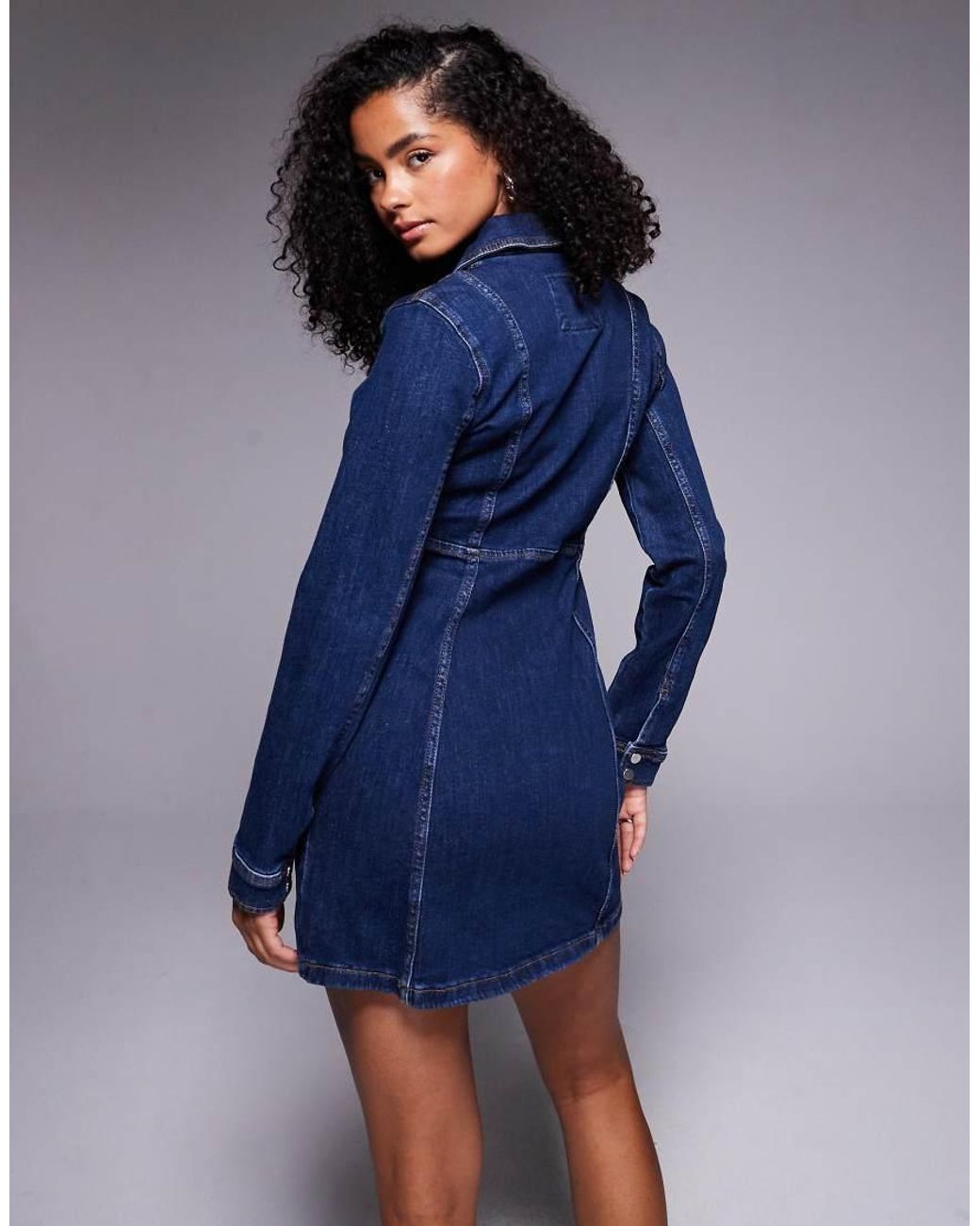 River Island Blue Zip Front Denim Mini Dress
