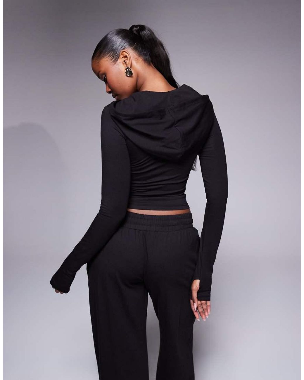 Kaiia Black Cotton Rich Soft Touch Zip Through Hoodie Co-Ord