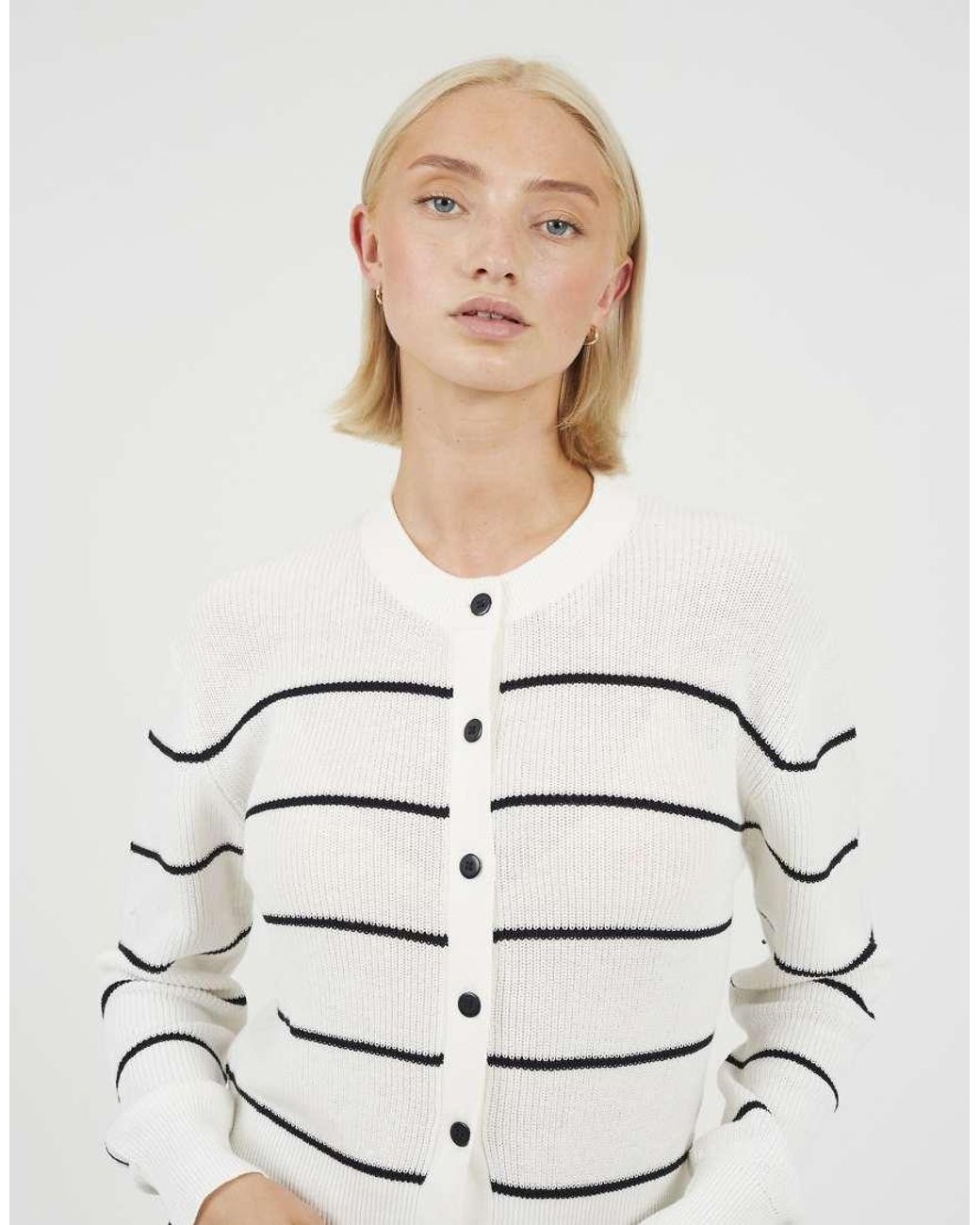 Brave Soul White Striped Fisherman Knit Cardigan