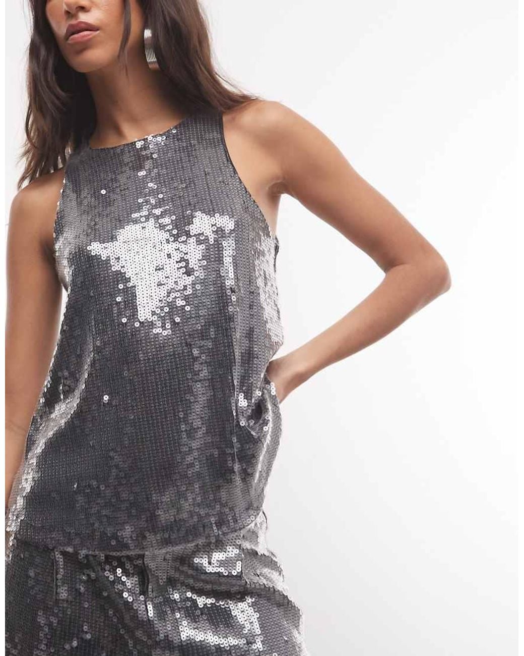ASOS Gray Co-ord Sequin Racer Vest