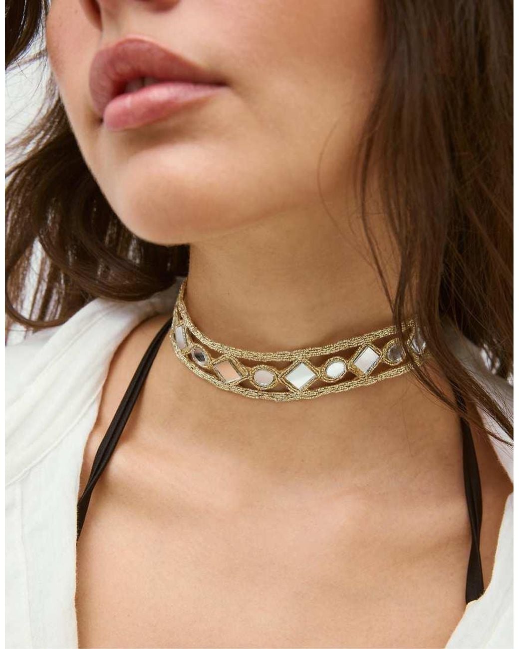 Stradivarius Black Mini Choker With Mirrors