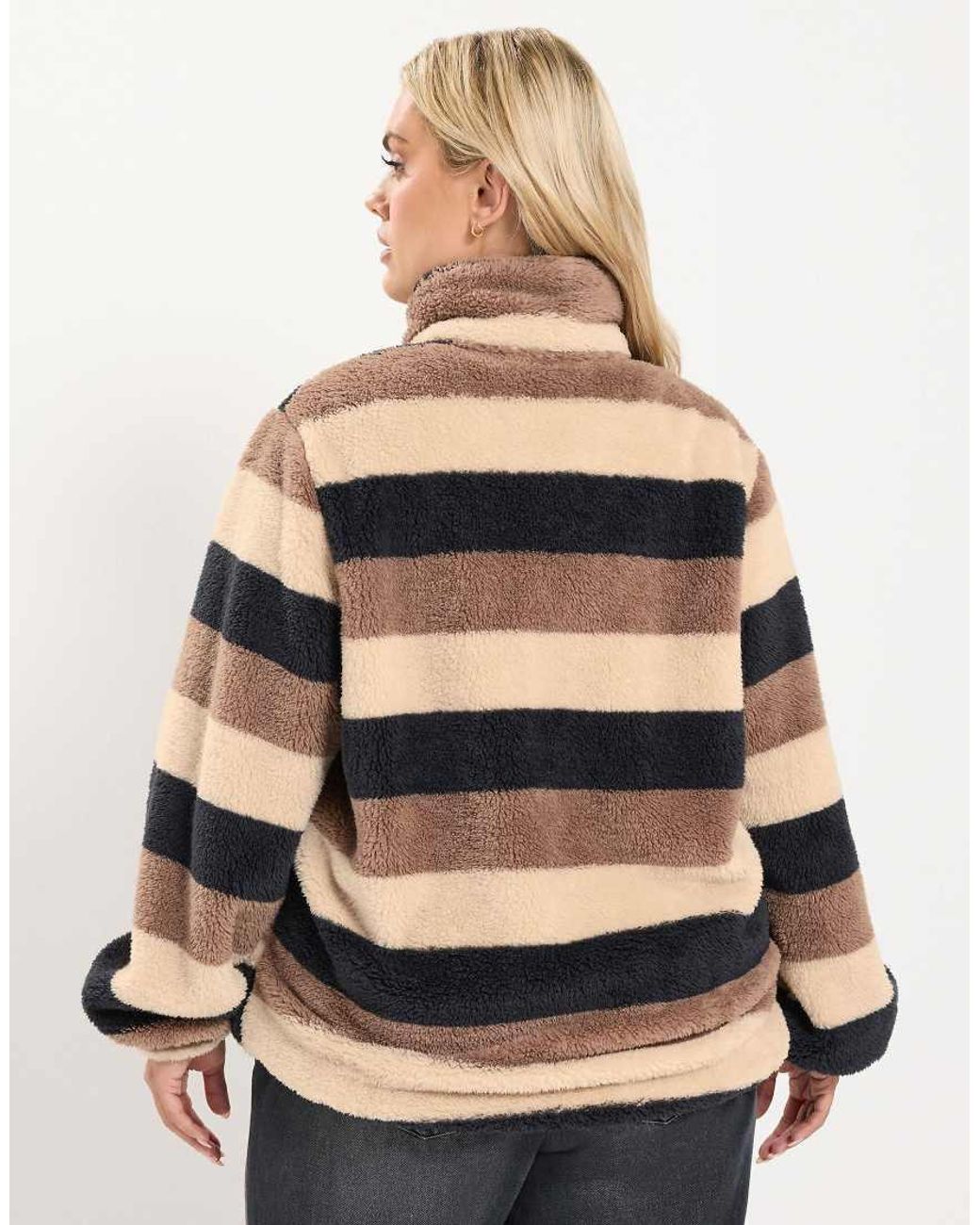 Yours Clothing Natural Stripe Zip Through Fleece