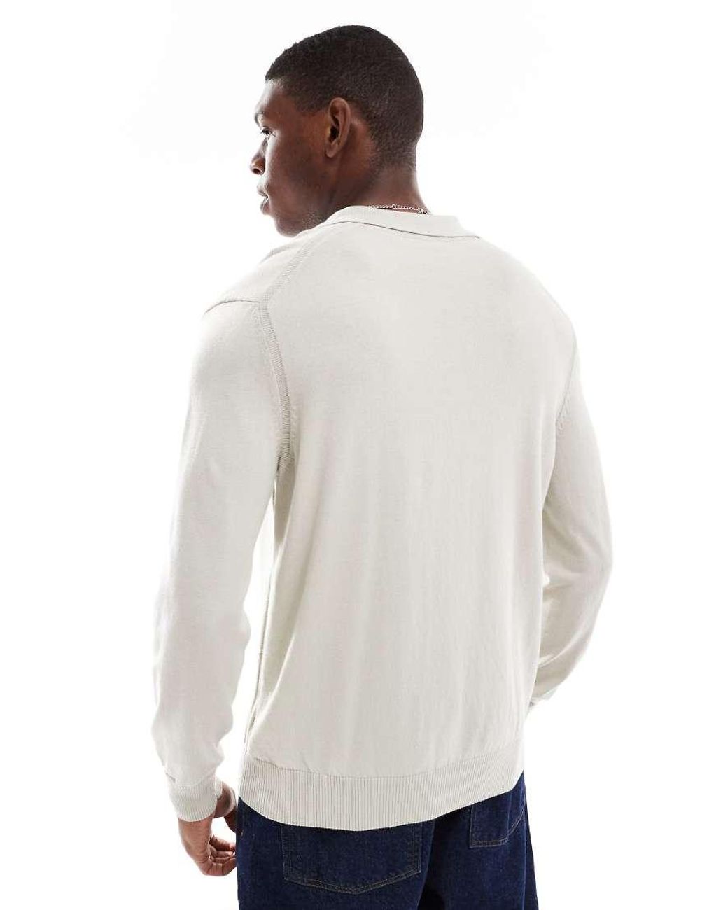 Boss White Long Sleeve Knitted Polo Top for men