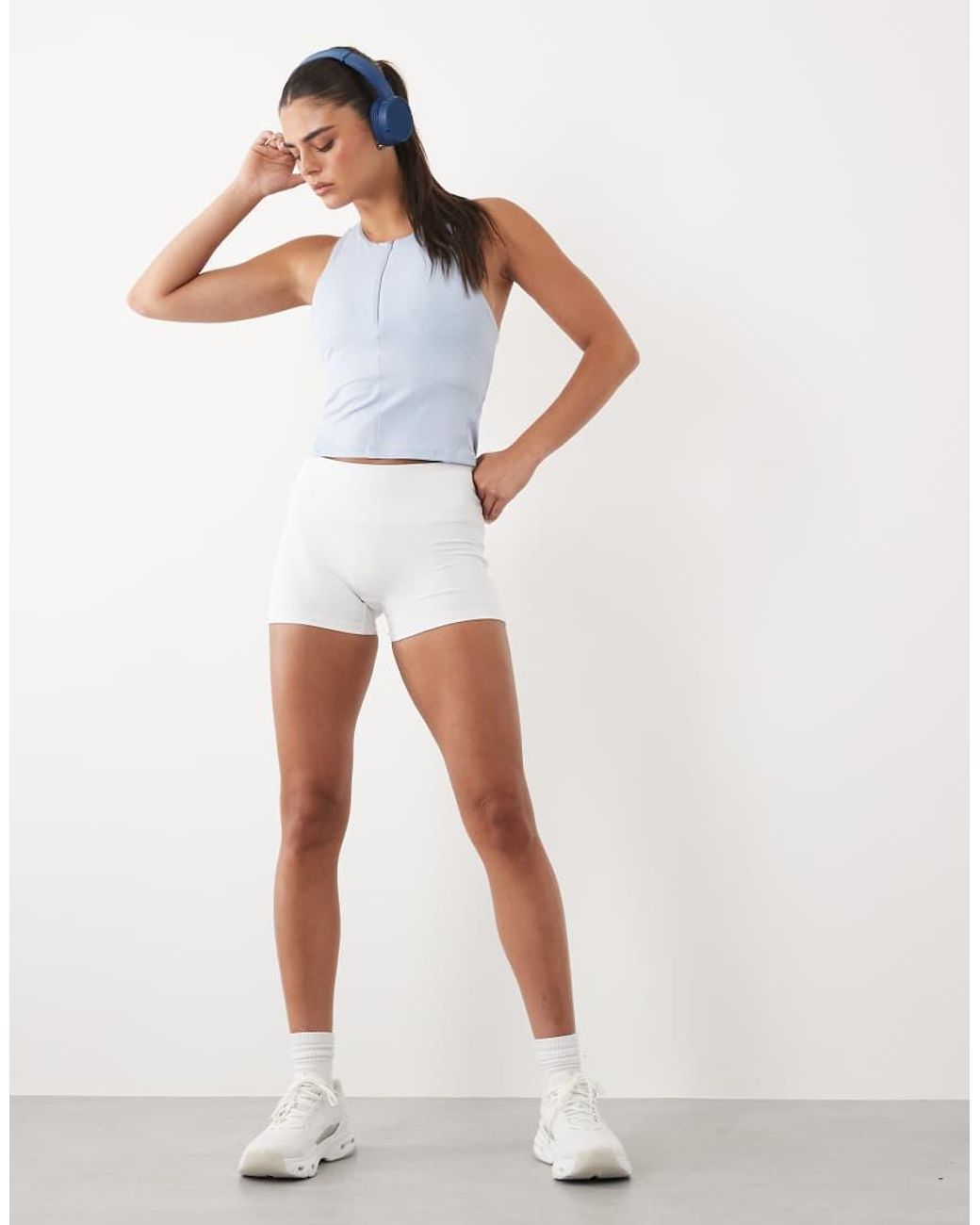 4505 Blue Active Cropped 1/4 Zip Tank With Inner Bra And Removable Padding
