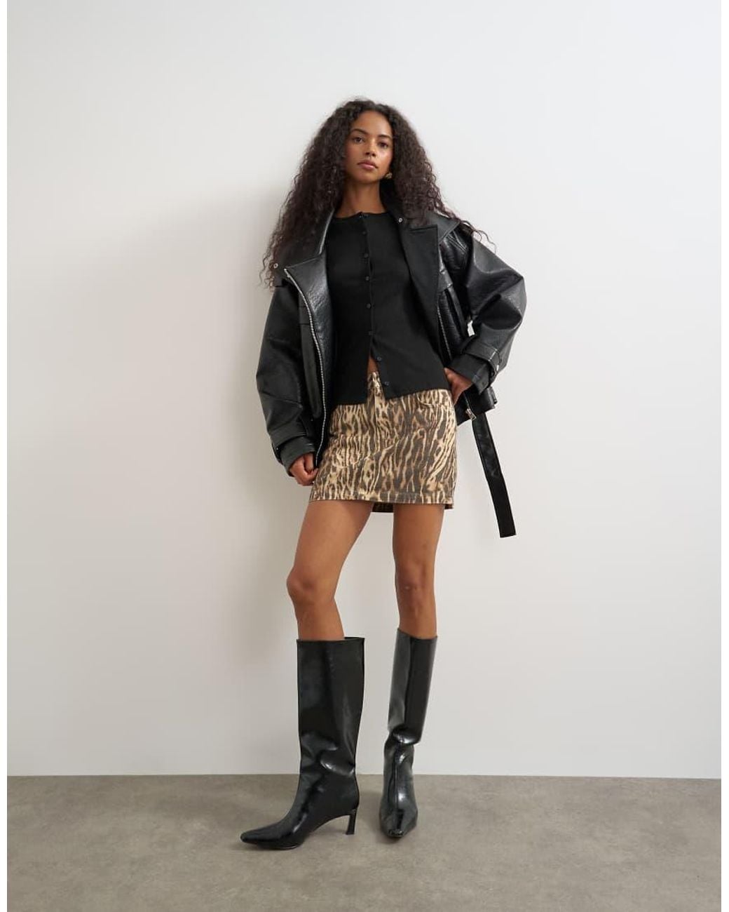 TOPSHOP Black Button Through Long Sleeve Top