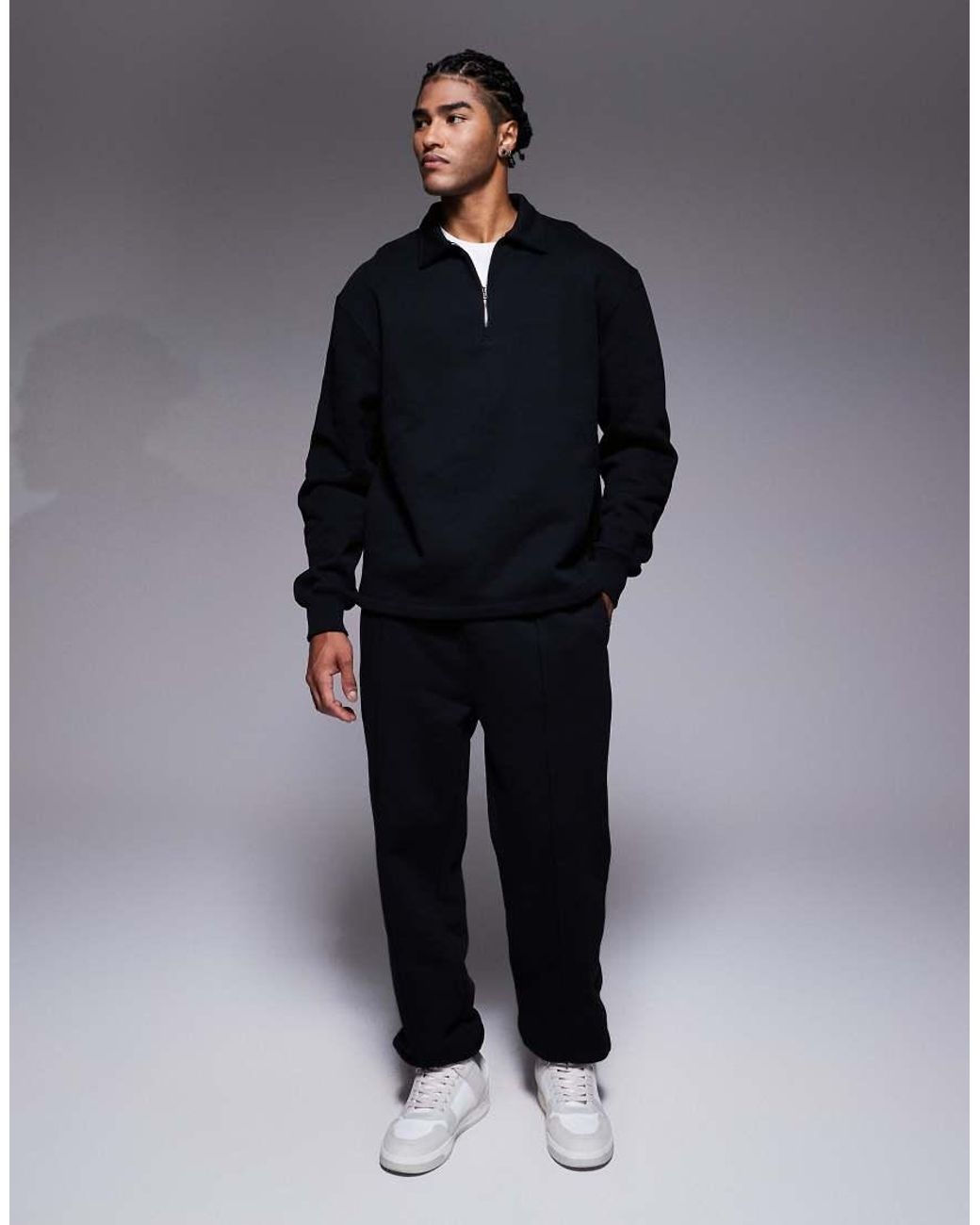 ASOS Blue Premium Heavyweight Co-ord Oversized Collared Quarter Zip Sweatshirt for men