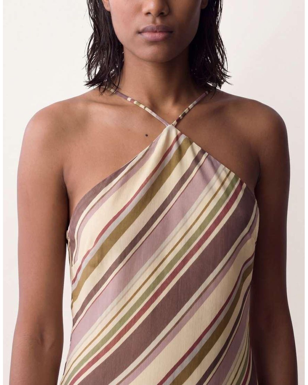 ASOS Natural Halter Neck Chiffon Maxi Dress
