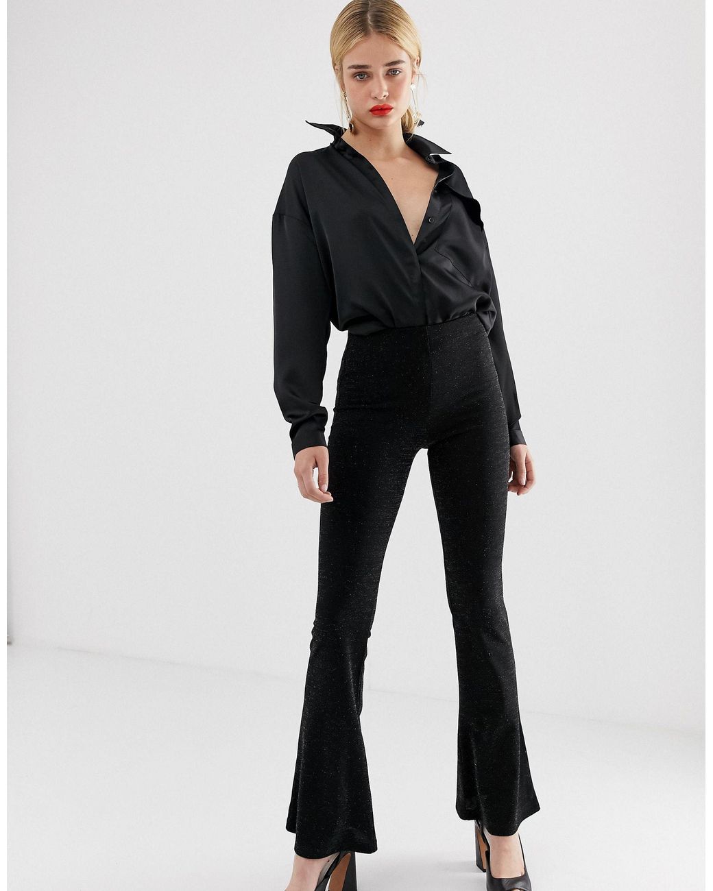 Stradivarius Denim Flare Pants in Black 