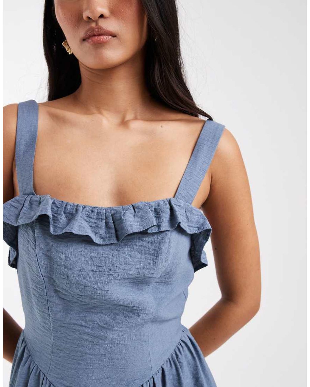 New Look Blue Frill Detail Strappy Midi Dress