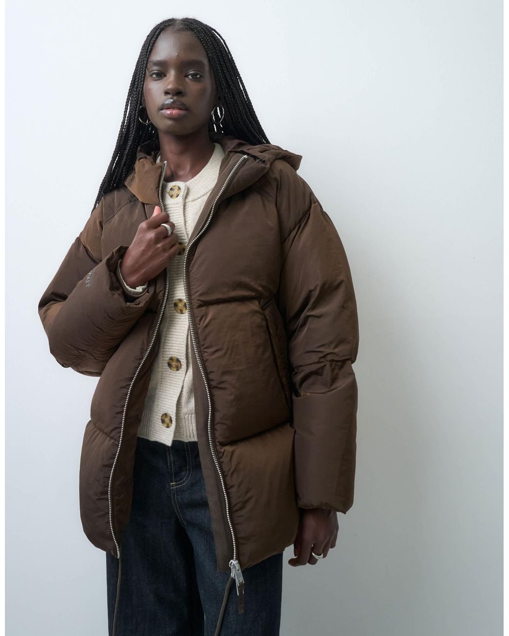 JJXX Brown Mid Length Down Puffer Jacket