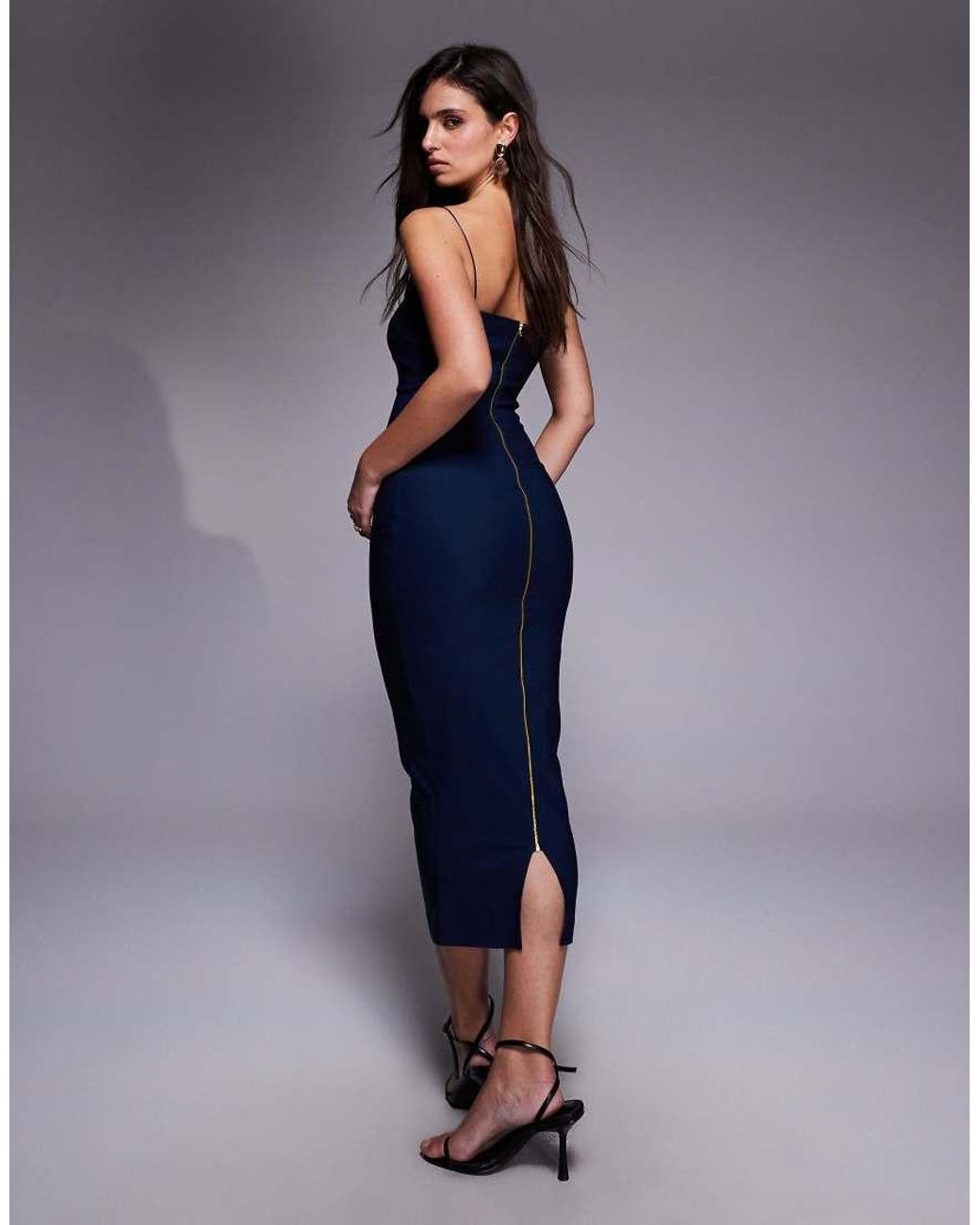 Vesper Blue Cami Strap Bodycon Midaxi Dress