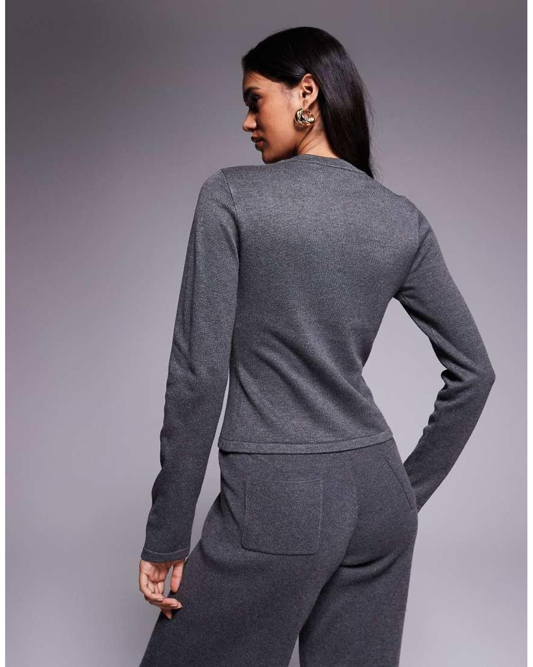 Kaiia Gray Exclusive Button-through Split Front Long Sleeve Cardigan