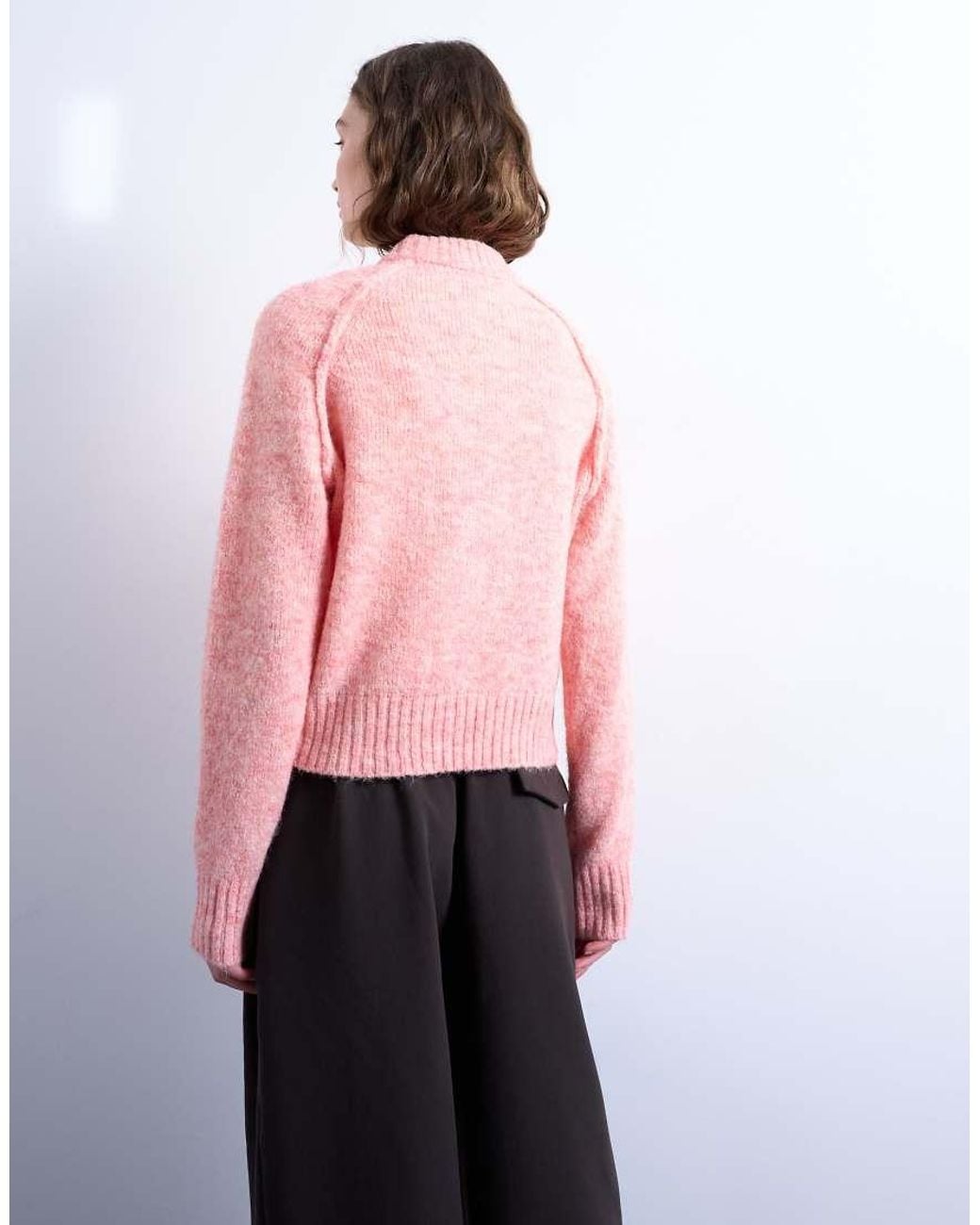 TOPSHOP Pink Knitted Raglan Exposed Seam Jumper