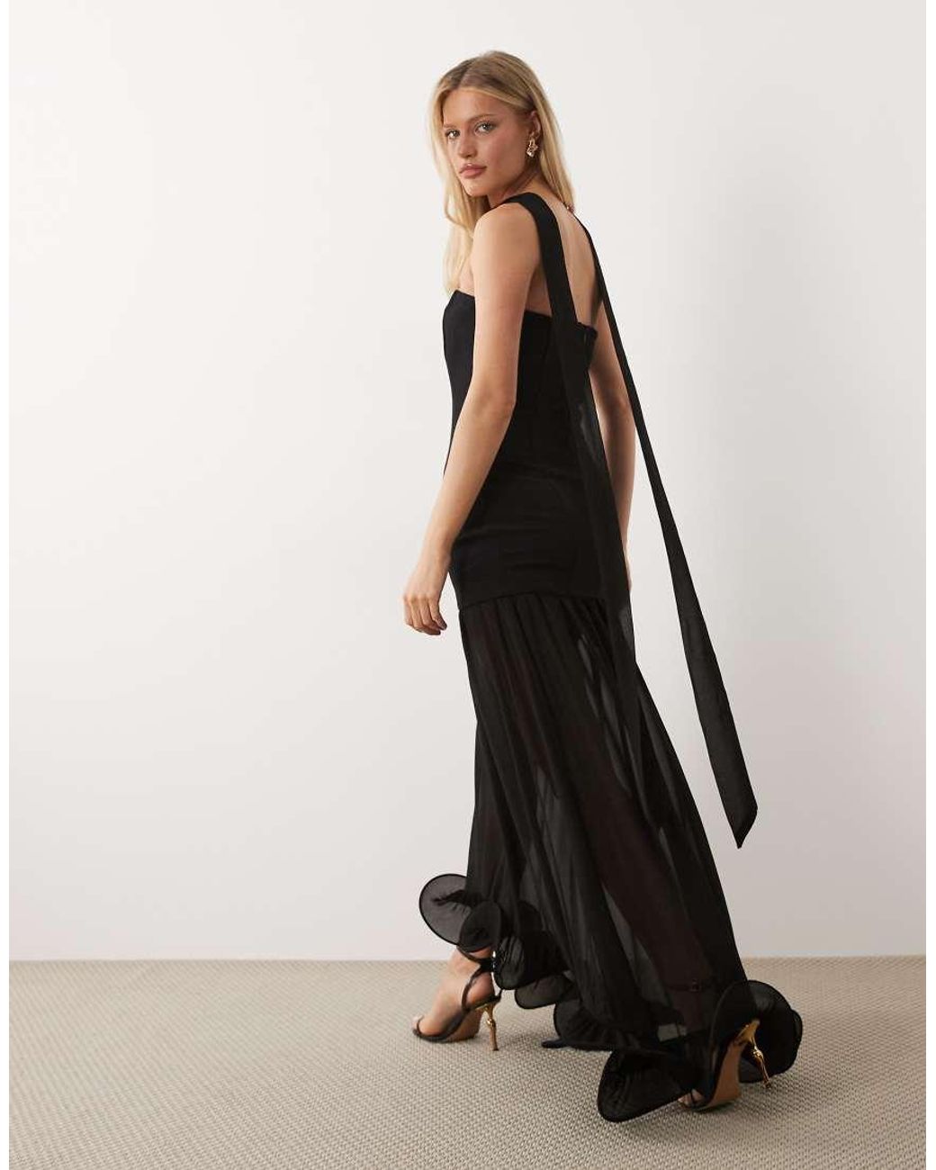 Gina Tricot Black Bandeau Frill Maxi Dress With Scarf