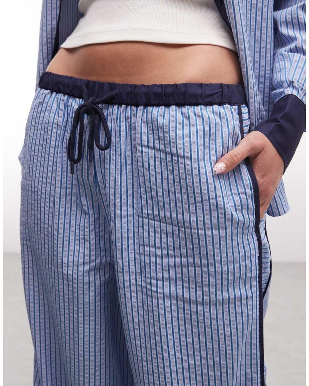 ASOS Blue Tipped Pull On Trousers With Tie