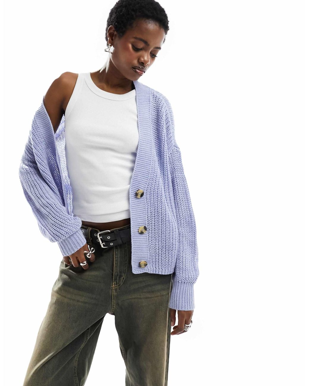 ONLY Blue – gerippte strickjacke