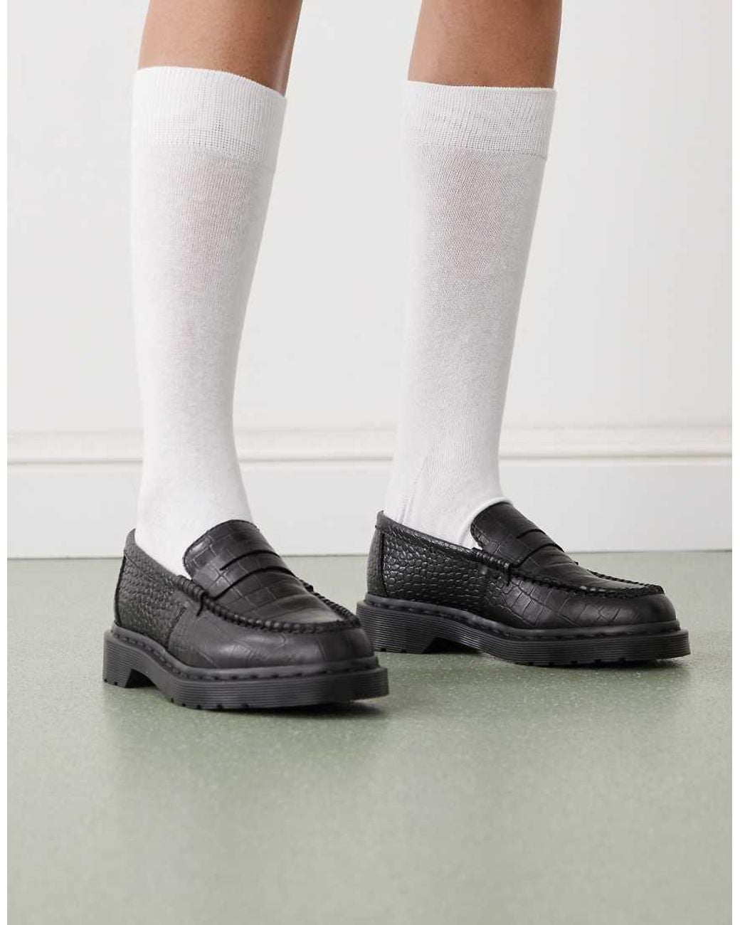 Dr. Martens Gray Unisex Penton Atlas Croc Embossed Loafer