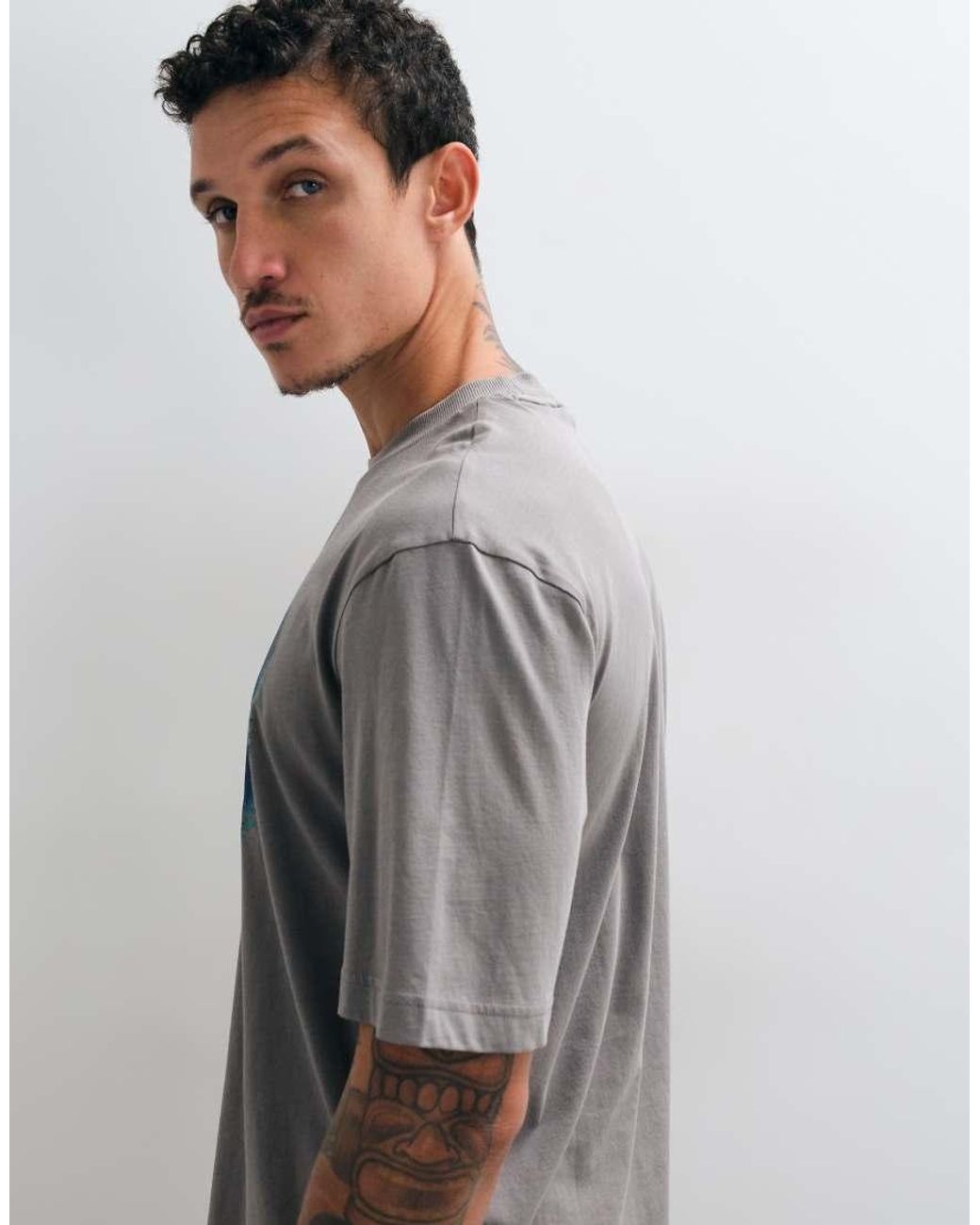 HUGO Gray T-Shirt With Graphic Print for men