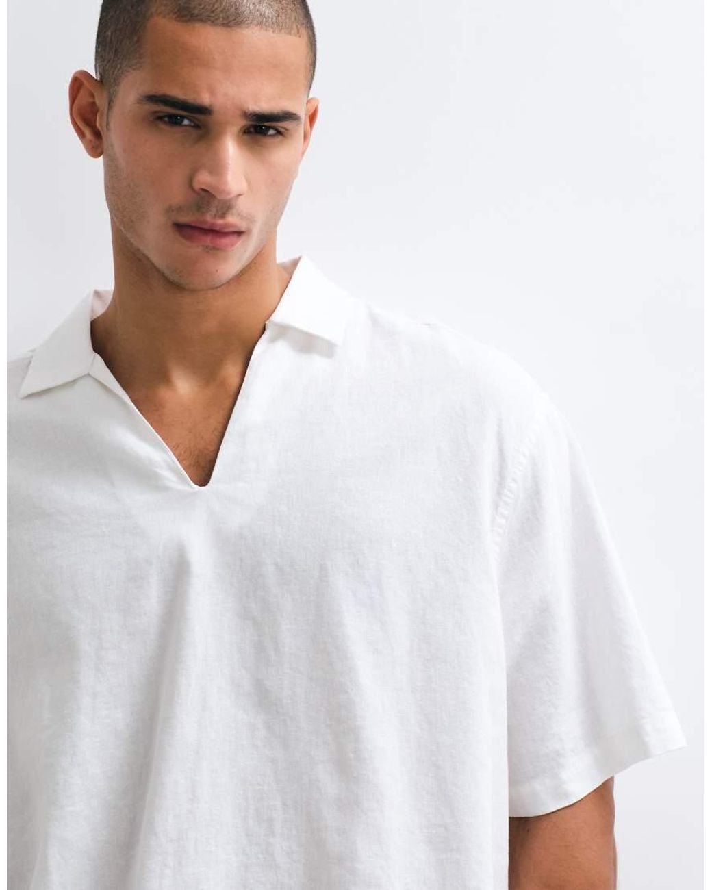 ASOS White Boxy Oversized Overhead Linen Blend Shirt for men