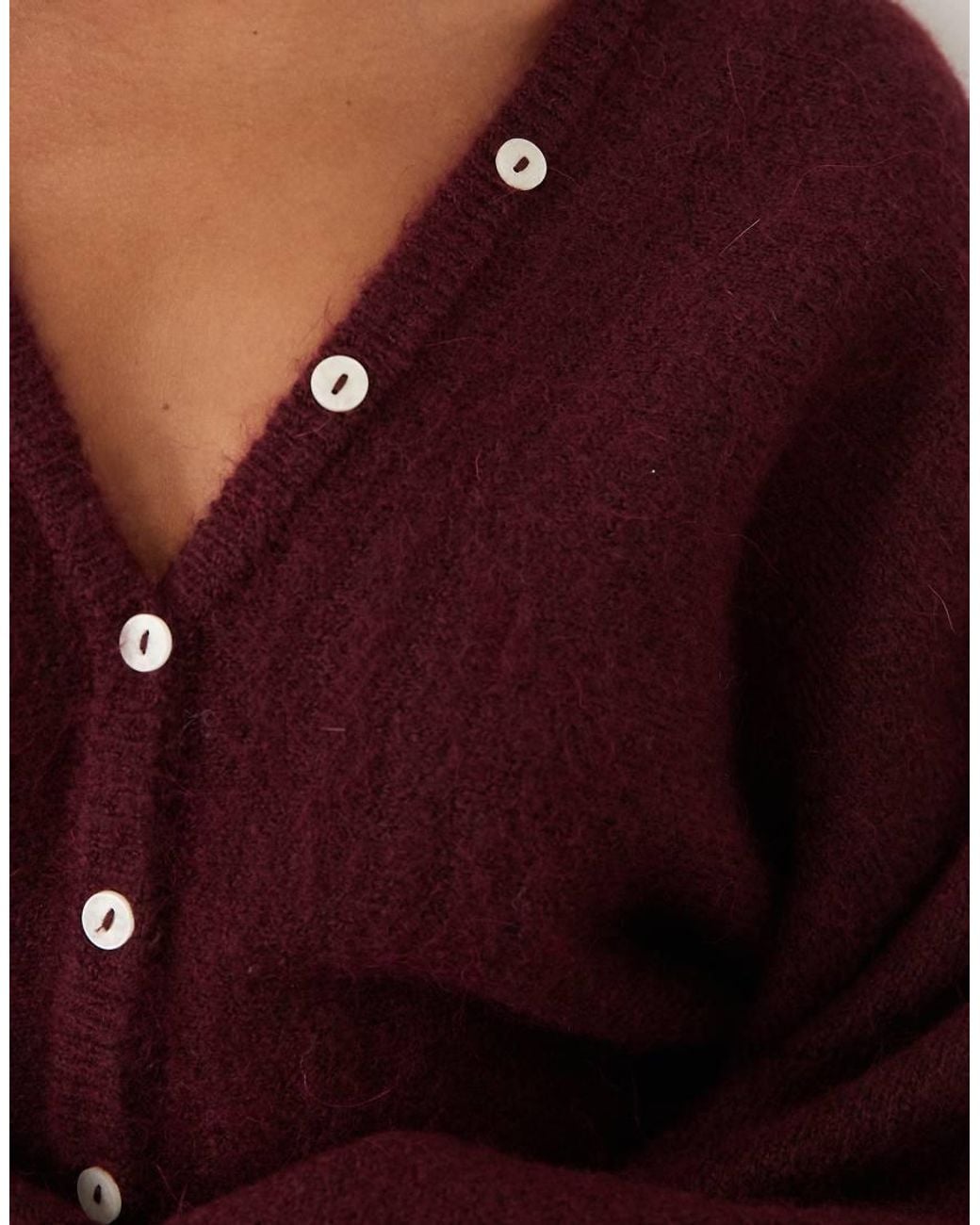 Gina Tricot Purple Alpaca Sculpted Fitted Waist Knitted Cardigan With Wool