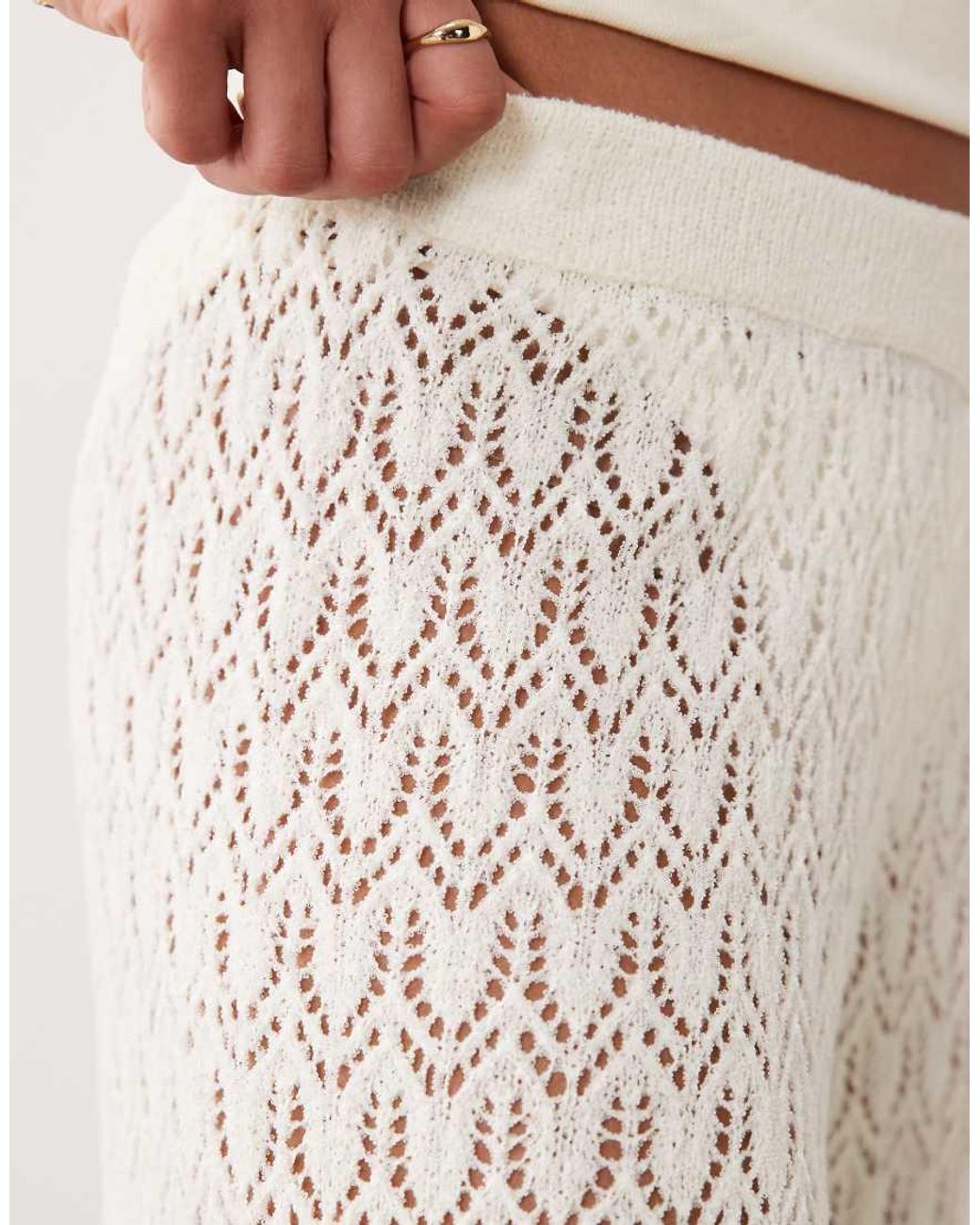 Miss Selfridge Natural Crochet Wide Leg Pants