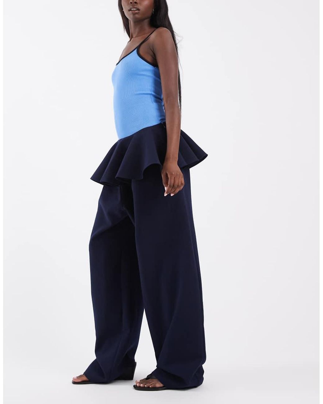 ASOS Blue Tailored Low Waist Skirted Trousers