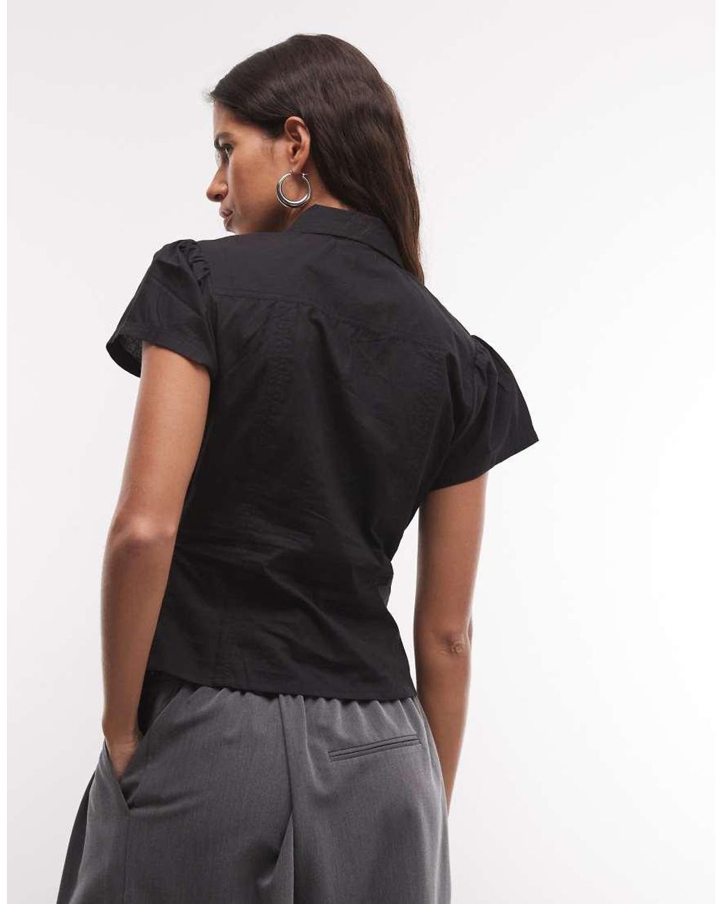 Collusion Black Keyhole Ruched Fitted Shirt
