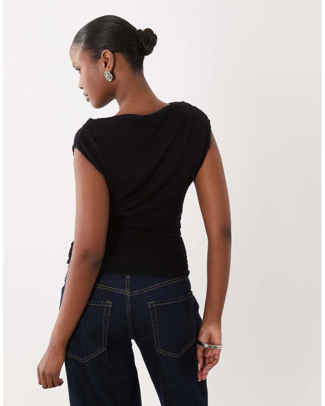 Gina Tricot Black Asymmetric Off Shoulder Top