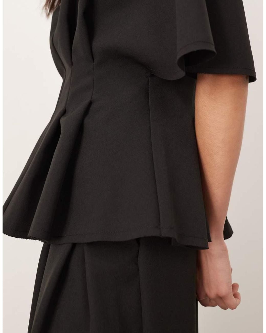 ARRANGE Black Pleat Waist Short Sleeve Top Co-ord